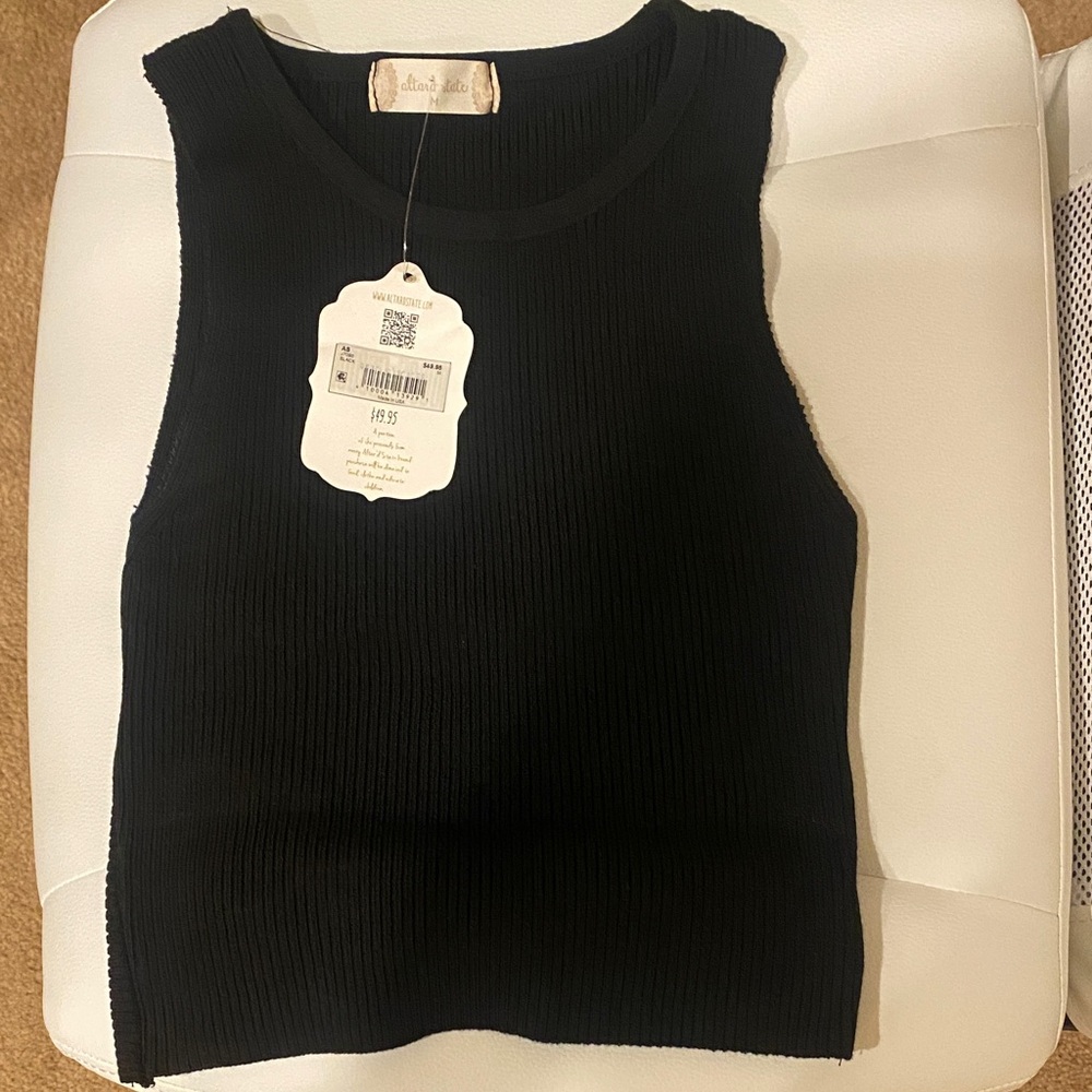 Altar'd State Black Ribbed Tank Top with cutout and bow on back